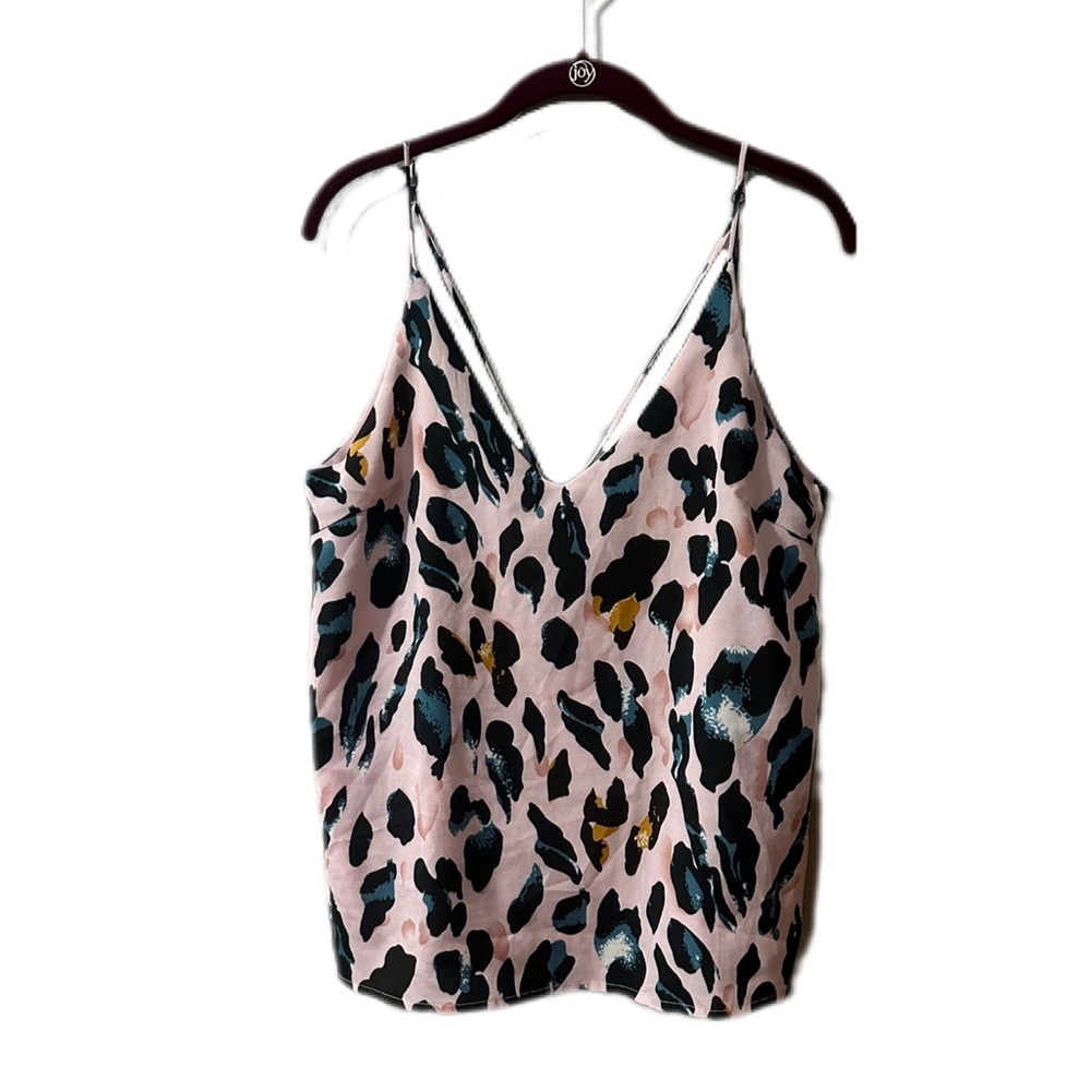 TCEC Light Pink Leopard Print Satin Strappy Cami Polyester Top M